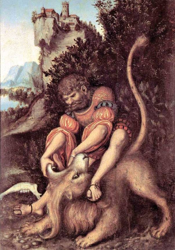 שפט את ישראל ארבעים שנה או עשרים שנה? שמשון נלחם באריה, לוקאס קראנך האב, 1523 